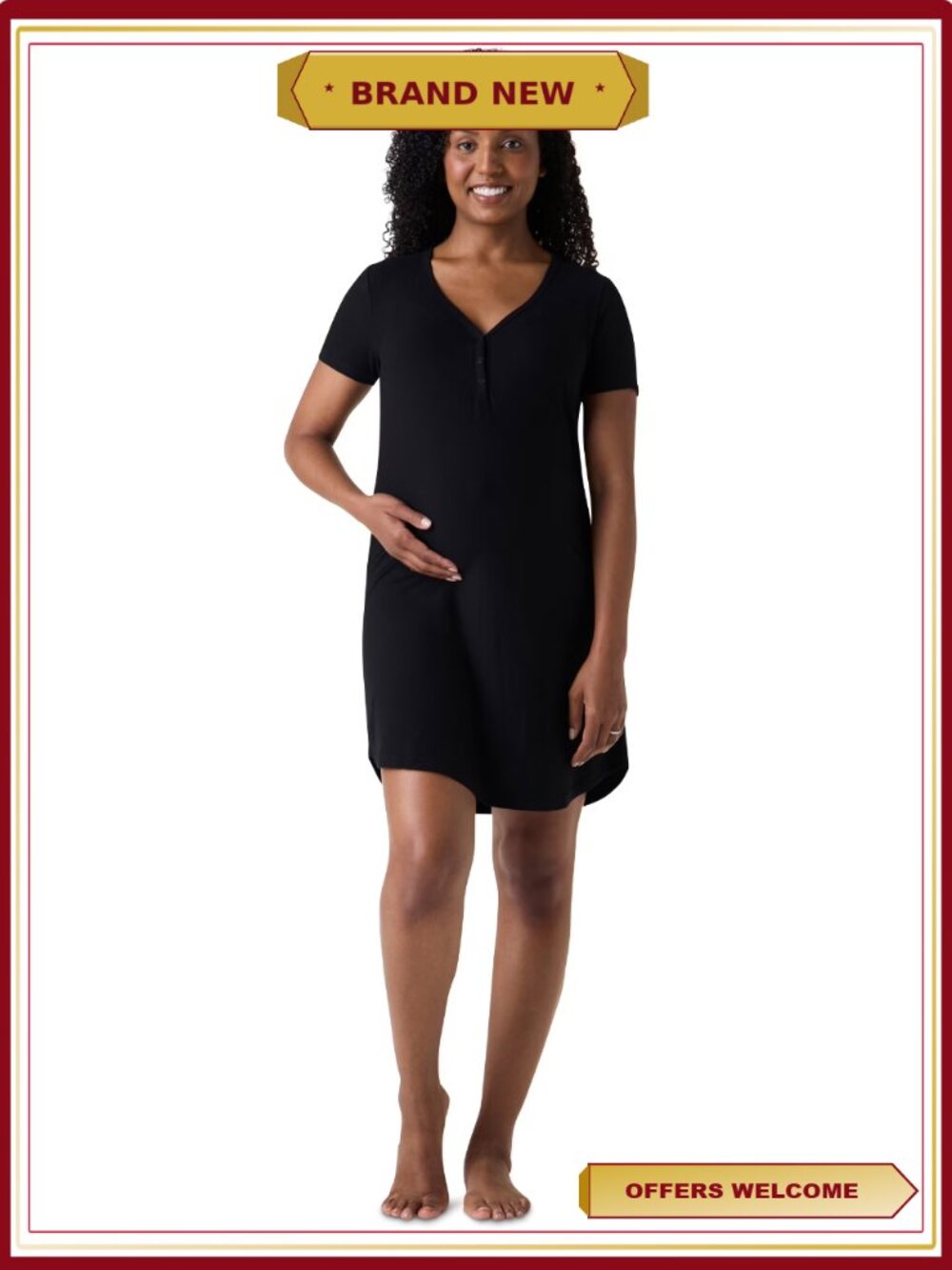 Maternity Ribbed Henley Short Sleeve T-Shirt Dress Sizes S-XXXL
